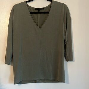 White House Black Market Olive Green V-Neck Blouse